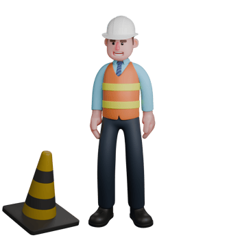 Professional Male Architect in 3D. An Architect stands next to a safety traffic cone. Urban Development Character png