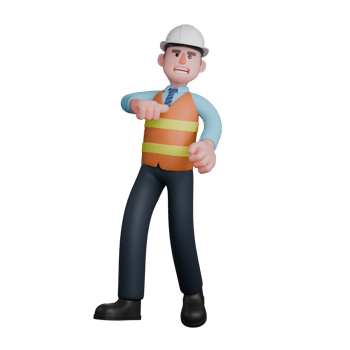 3D Illustrated of a Design Expert. An architect stands facing the right with his body leaning backwards and his right hand in front of his chest. Male Architect png