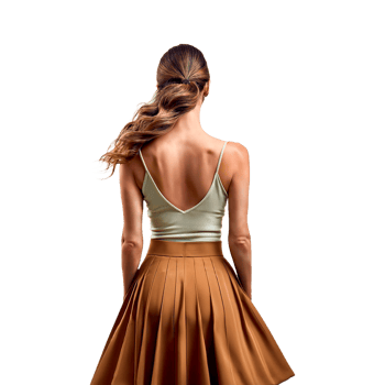A woman in a brown skirt and white top png