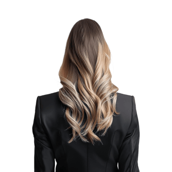 A woman with long blonde hair in a black suit png