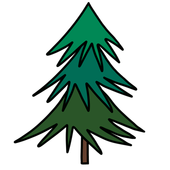 A cute watercolor dark green Christmas tree illustration with charming details, hand drawn to capture the festive holiday spirit. Perfect for greeting cards, decor, and seasonal designs. png