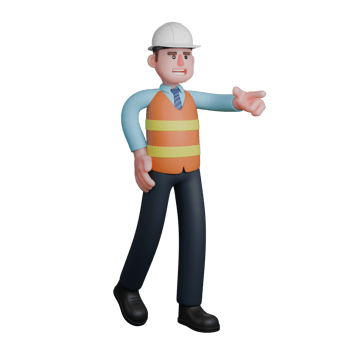 Design 3D Cartoon. An Architect walks with his right hand on his waist while his left hand points forward. Male Architect png