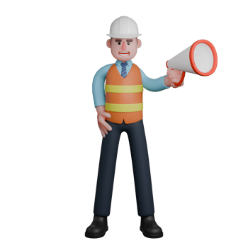 Male Architect in Design 3D. An architect stands with his left hand carrying a loudspeaker while his right hand is on his waist. Professional png