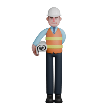 Illustrated Design. An architect stands with his right hand holding a stack of sketches. 3D Male Architect png