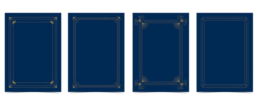 Vintage deco frame on dark blue backgronud. Abstract decoration template for a4 vertical design vector
