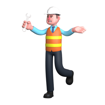 3D Male Architect in Action. An Architect stands with his right hand carrying a crank. Professional Design png