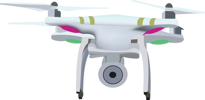 White drone with camera is hovering vector