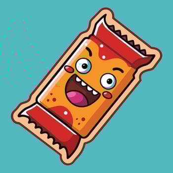 Cartoon Candy Bar Sticker with a Playful Bite vector