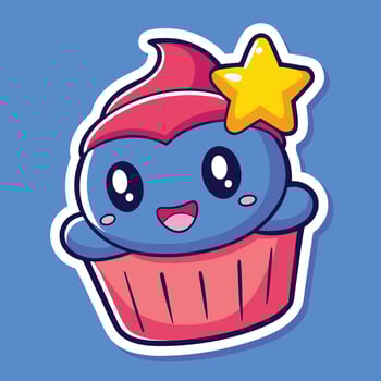 Animated Sticker of an Enchanting Cupcake Holding a Twinkling Star vector