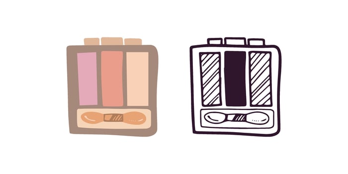 Doodle and flat style eyeshadow palette, beauty cosmetic element, self care. Illustration for beauty salon, cosmetic store, makeup design. Doodle sketch style. vector