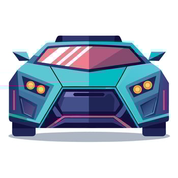 A cartoon car with a blue and pink color scheme vector