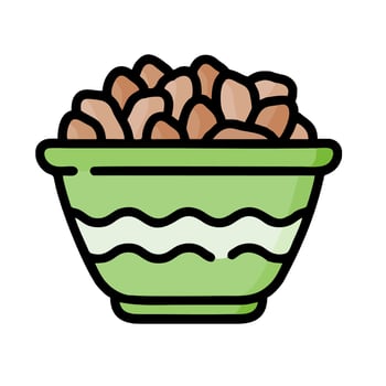 A bowl of nuts in a green bowl vector