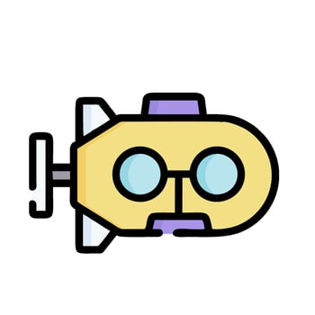 A cartoon submarine with a purple and yellow face vector
