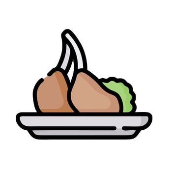 A plate with two pieces of meat and broccoli vector