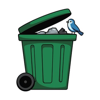 Trash bin with bird on lid illustration vector