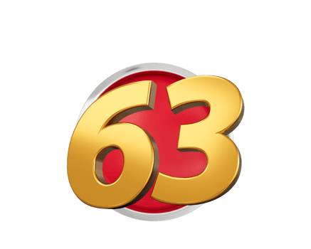 Gold Number 63 Gold Number Sixty Three On Rounded Red Icon, 3d illustration png