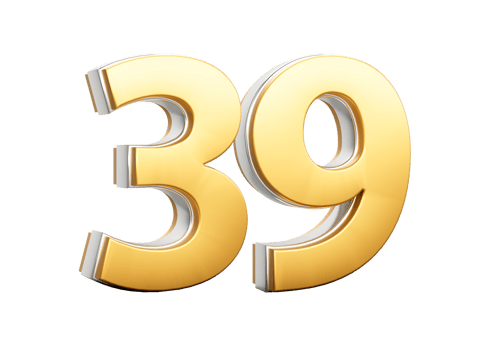 3D Golden Shiny Number 39 Thirty Nine With Silver Outline 3D Illustration png