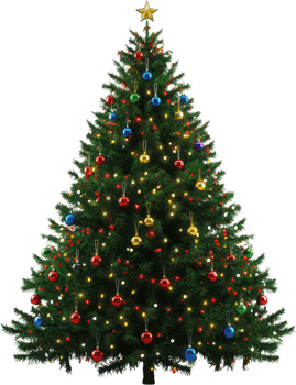 Glowing Christmas Tree with Ornaments and Lights on Black png