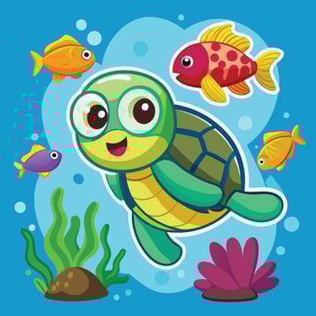 Animated Sticker of a Mischievous Turtle Wearing a Snorkel vector