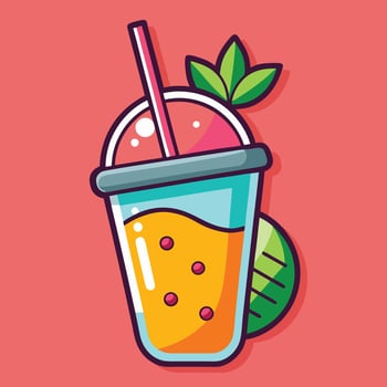 Vibrant Cartoon Sticker of a Tropical Smoothie Cup with a Straw vector