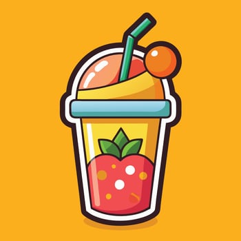 Colorful Cartoon Sticker of a Tropical Smoothie Cup with Fruit vector