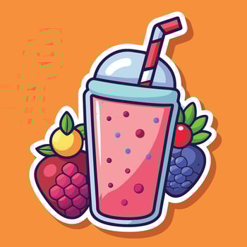 Vibrant Cartoon Sticker of a Summer Smoothie with Fresh Berries and Tropical Vibes vector
