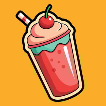 Kawaii Cartoon Sticker of a Delightful Strawberry Smoothie with a Cheerful Expression vector
