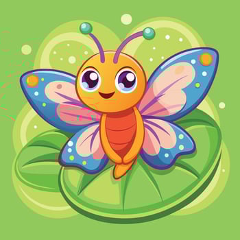 Cartoon Butterfly Gracefully Rests on a Vibrant Lily Pad vector