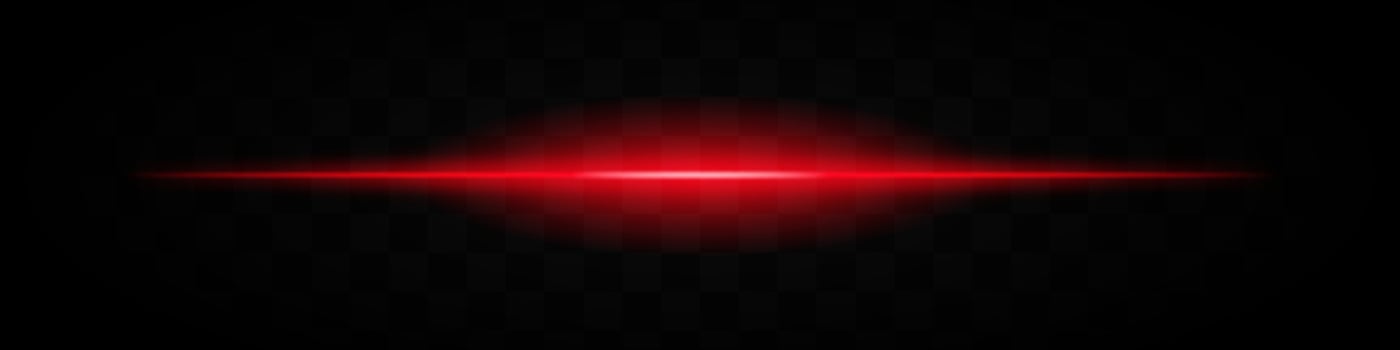 Red horizontal light beam isolated on transparent background. Intense glowing effect with smooth gradient and soft edges. Ideal for futuristic designs, digital graphics, and sci-fi themes. vector