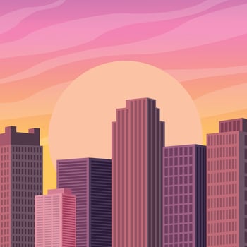 Cityscape at sunset. Skyscrapers in the city center. vector