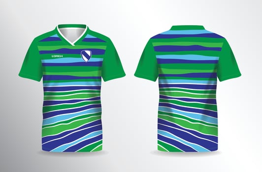 A soccer jersey with blue and green wave stripes vector