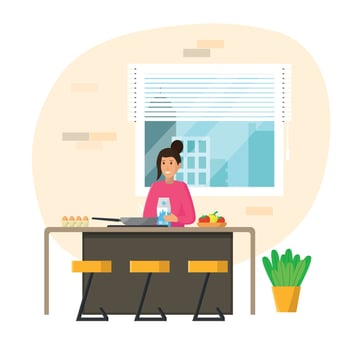 Young woman cooking in the kitchen. vector
