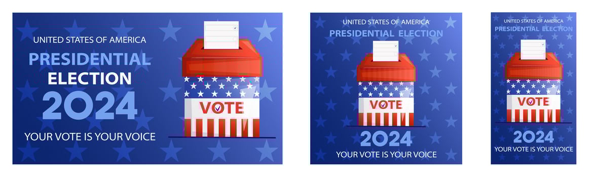 USA election 2024 banner set with ballot box. Political campaign concept collection. vector