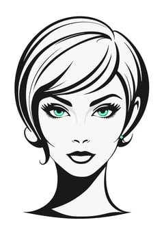 Long Pixie with curled hair tips, side swept bangs crop, hairstyle 1960s vector