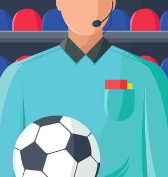 Football referee with a football against the background of stands. vector