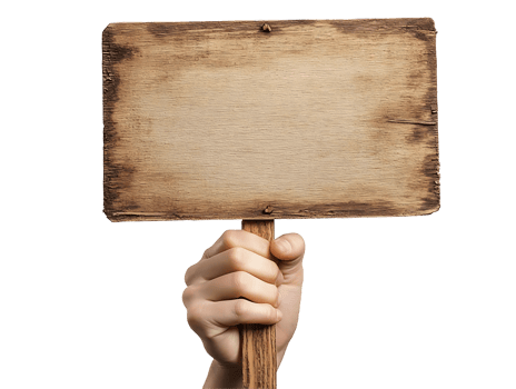Hand Holds Blank Wooden Sign on Transparent Background png