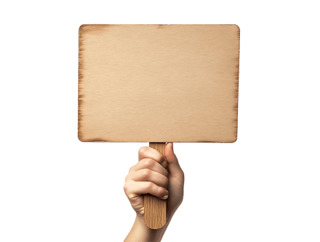Hand Holds Blank Wooden Sign with Transparent Background png