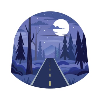 Fog In Spooky Forest At Moon Light On Asphalt - Abstract Bokeh And Filter Toned. vector