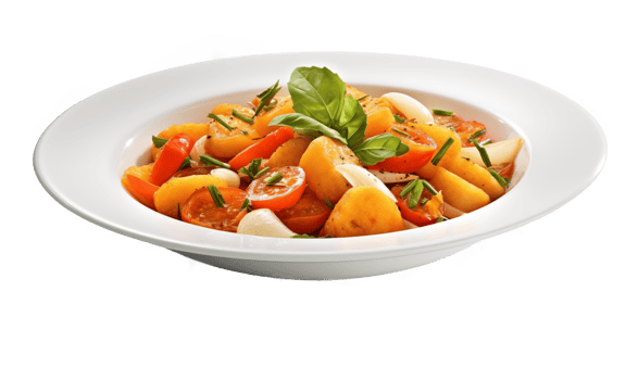 Potato salad with tomato and basil Isolated isolated on transparent background. png