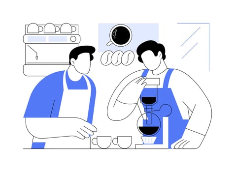 Barista training isolated cartoon illustrations. vector
