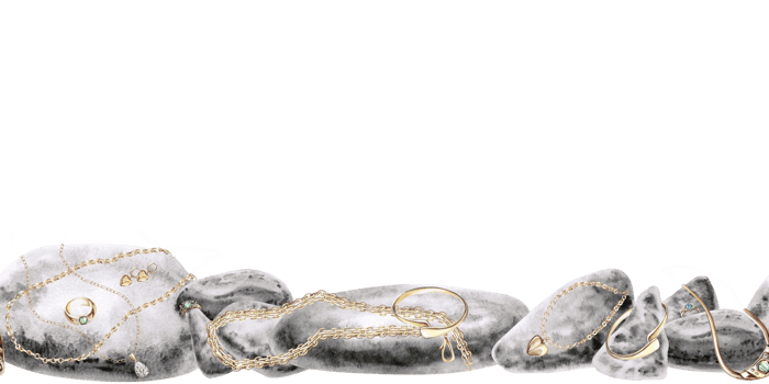 Seamless border of stones and gold jewelry. Isolated watercolor illustration for design, magazines, web pages, jewelry blogs, sales, pawn shops png