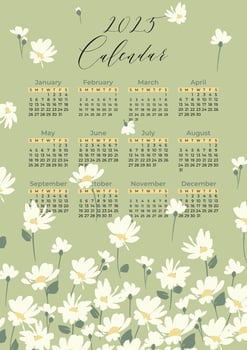 2025 calendar with floral illustration. Cute daisies. design template vector