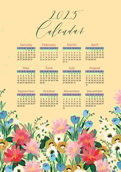 2025 calendar with floral illustration. Wild flowers. design template vector