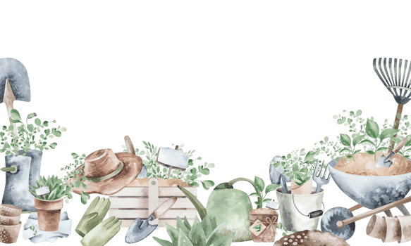 Gardening Banner Watercolor frame instrument. Backdrop of seasonal horticulture with garden tools on isolated background for greeting cards. Border with shovel, flowerpot with text space. png