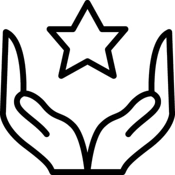 A black and white icon of two hands holding a star vector