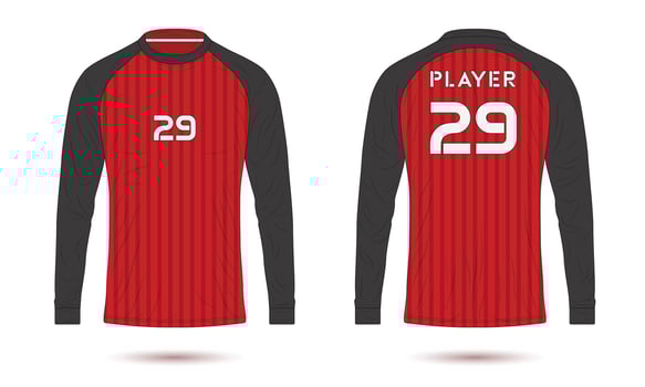 Red and black long sleeve soccer jersey uniform mockup vector