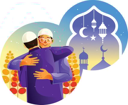 Muslim hug each other as they celebrate Ramadan vector