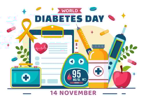 Illustration for World Diabetes Day Featuring Doctors Testing Blood Sugar Levels in a Flat Cartoon Style vector