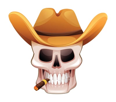 Skull with cowboy hat and cigar. Cartoon illustration vector