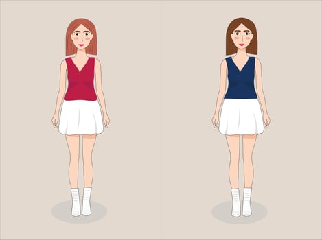 Young girl cartoon, short hair girl cartoon, High school girl art. vector